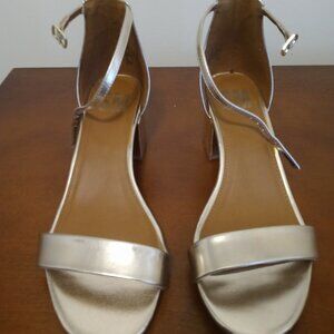 Gold Open Toe low Heels, Size 8